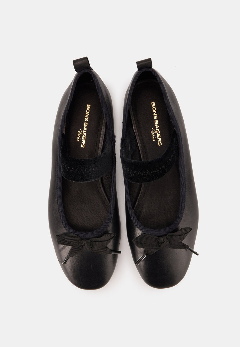 Ballerines À Brides - Cuir Noir - Félicie