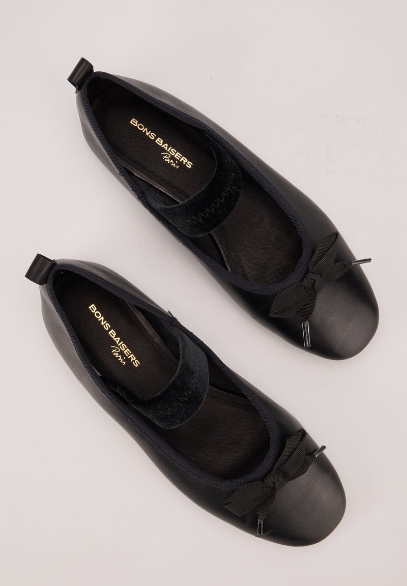 Ballerines À Brides - Cuir Noir - Félicie