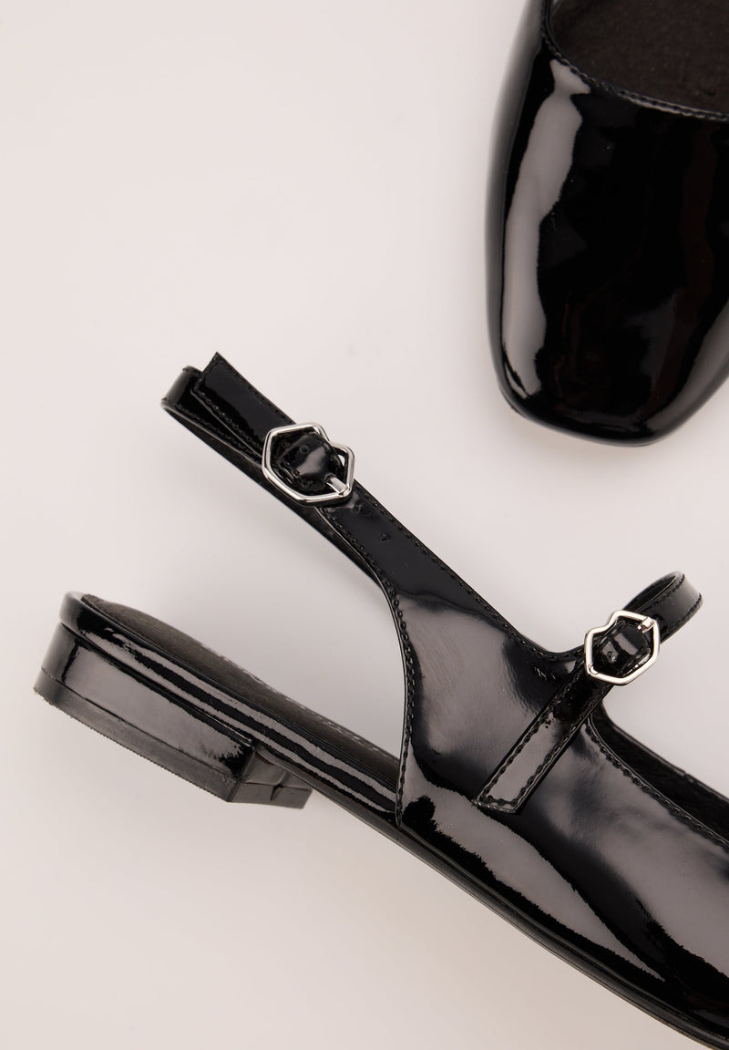 Slingbacks - Cuir Brillant Noir - Héloïse