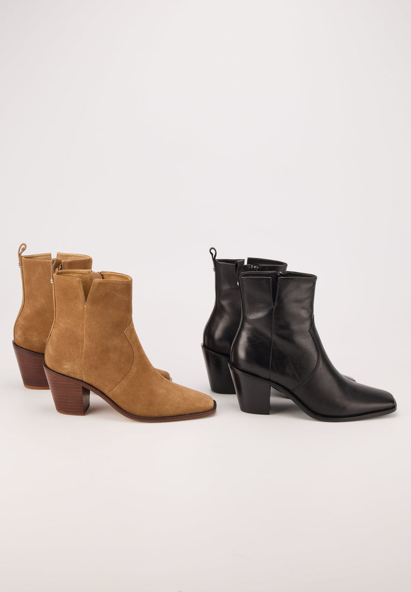 Bottines Western - Cuir Brillant Noir - Nour