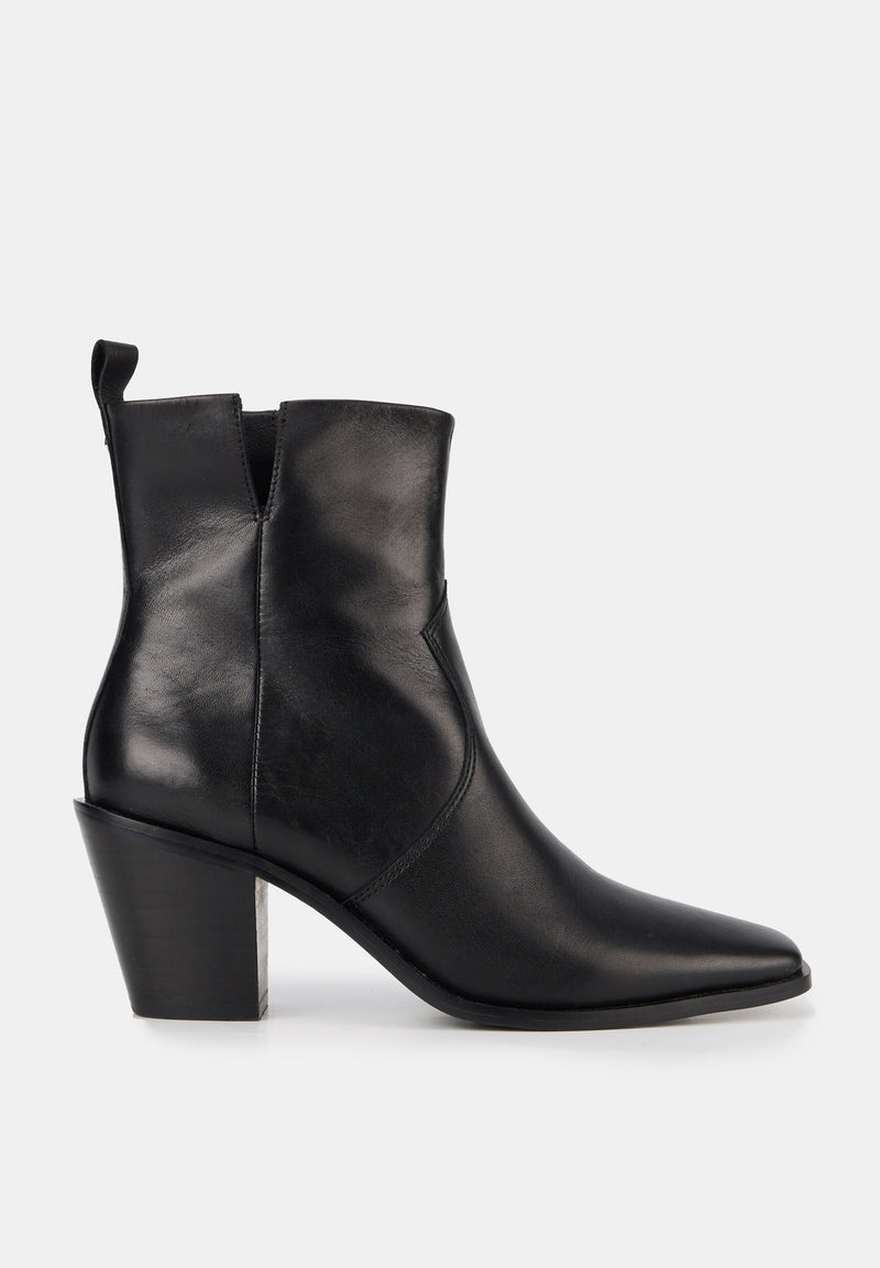 Bottines Western - Cuir Brillant Noir - Nour