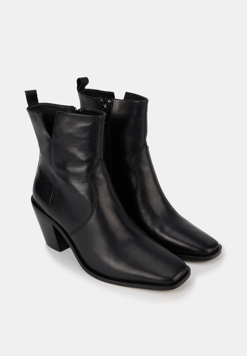 Bottines Western - Cuir Brillant Noir - Nour