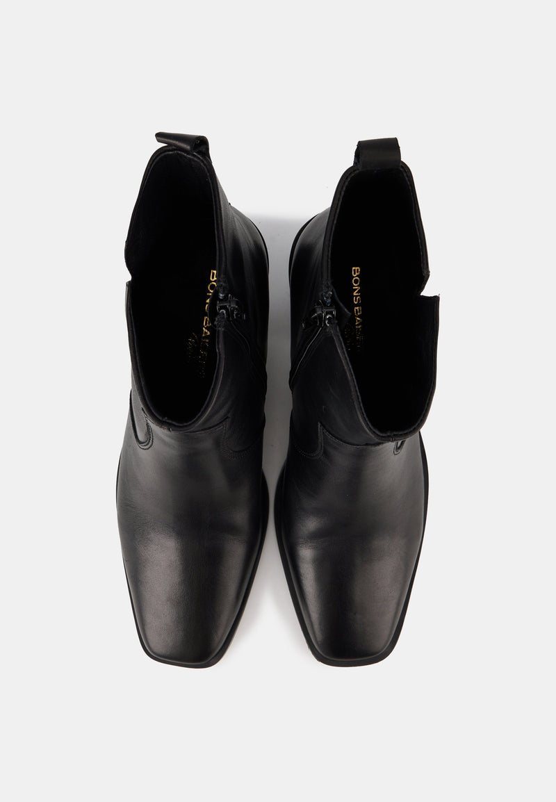 Bottines Western - Cuir Brillant Noir - Nour