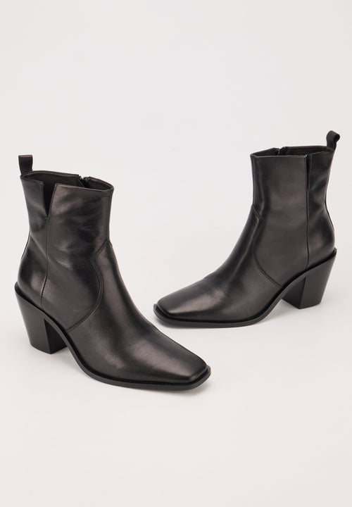 Bottines Western - Cuir Brillant Noir - Nour