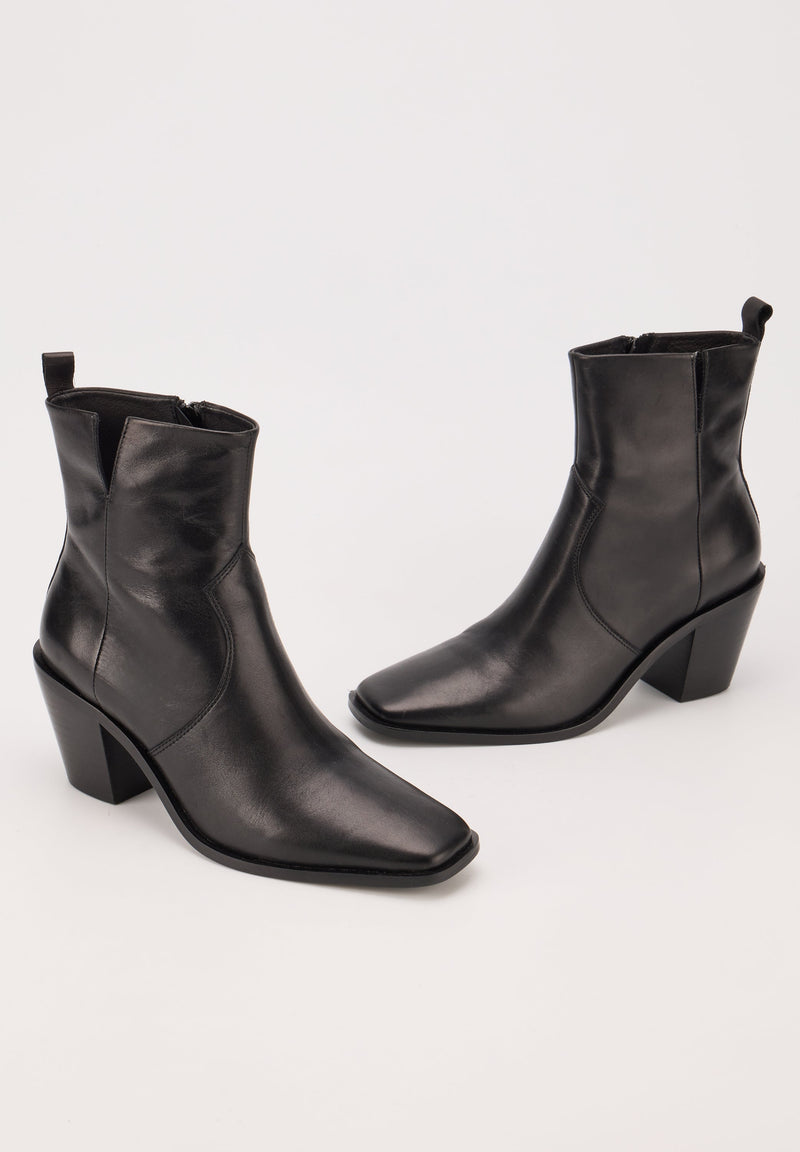 Bottines Western - Cuir Brillant Noir - Nour