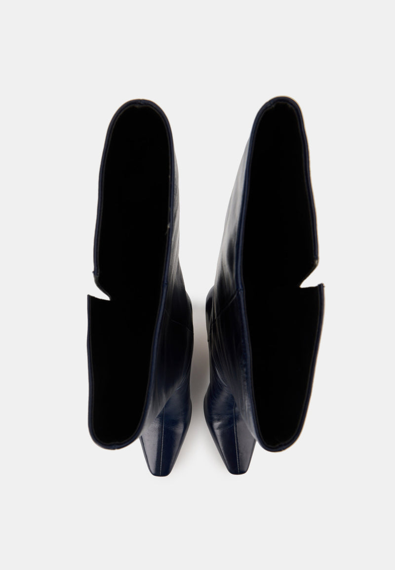 Bottes À Talons - Cuir Brillant Navy - Paola
