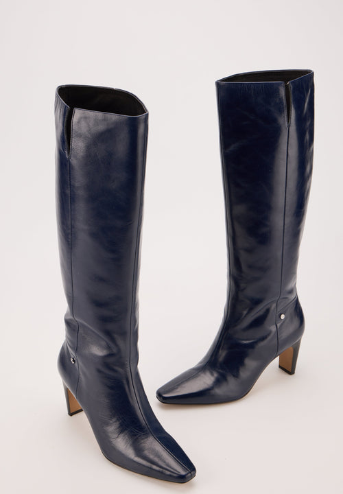 Bottes À Talons - Cuir Brillant Navy - Paola
