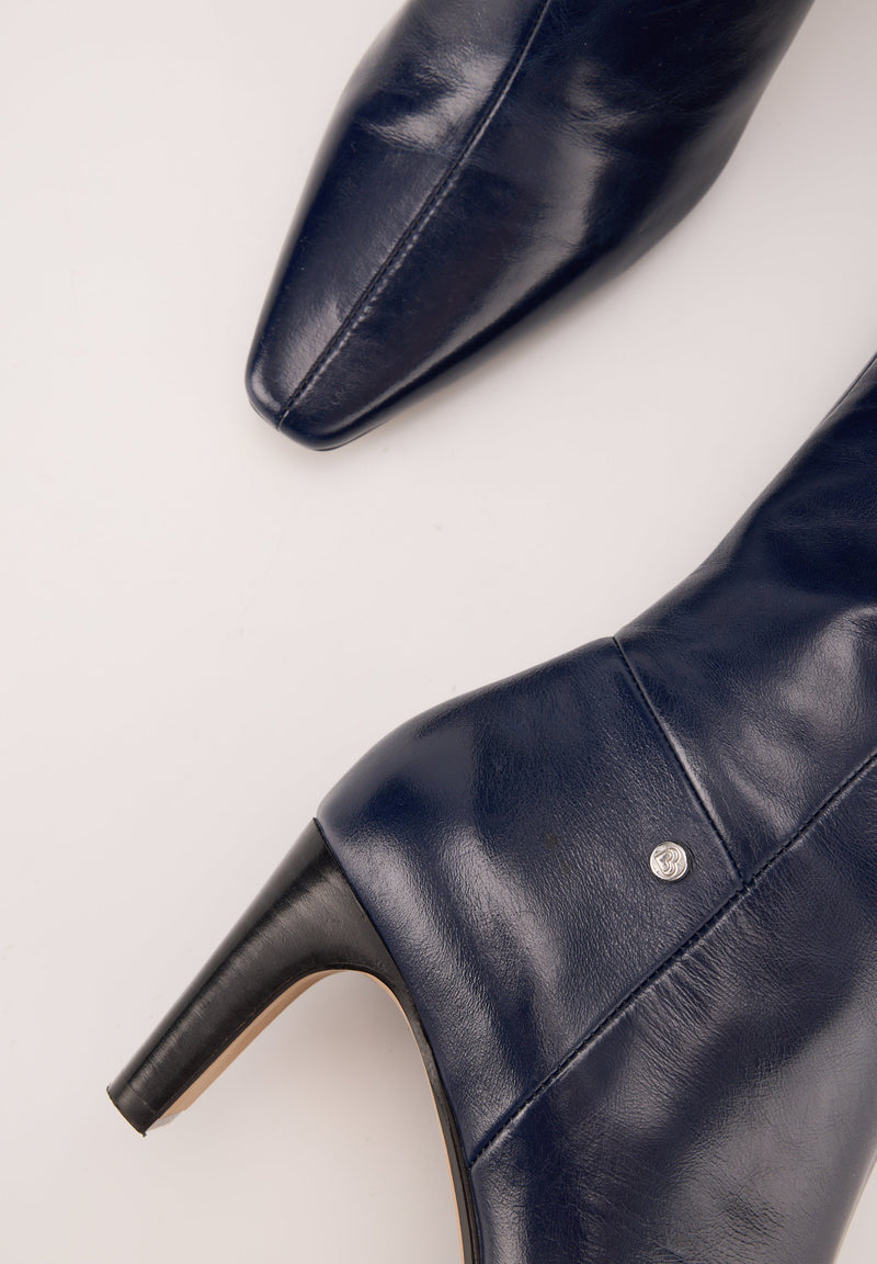 Bottes À Talons - Cuir Brillant Navy - Paola