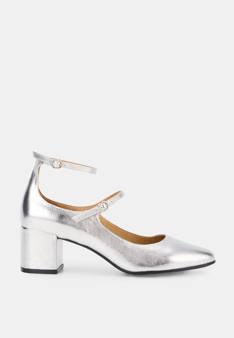 Babies À Talons - Cuir Métallisé Silver - Sofia