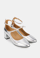 Babies À Talons - Cuir Métallisé Silver - Sofia