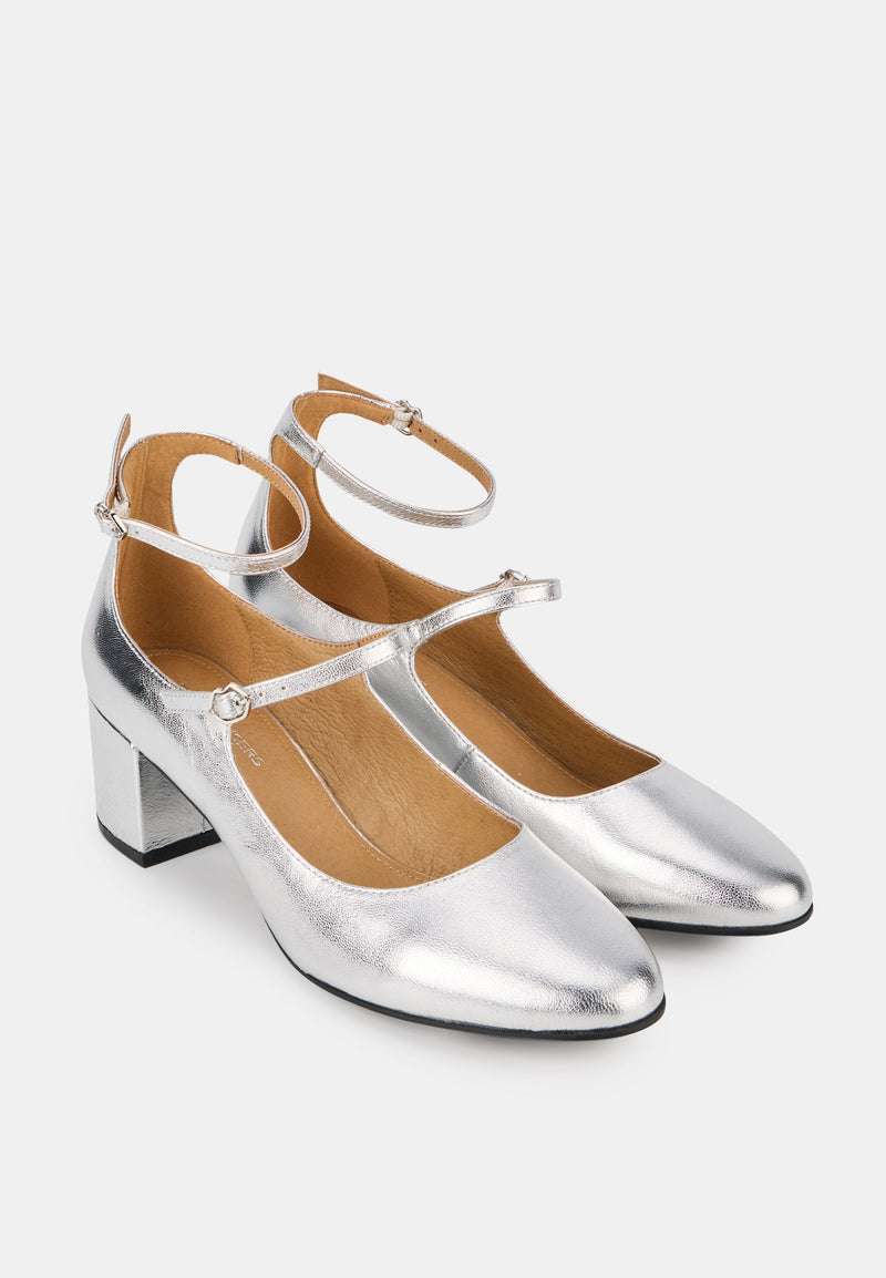Babies À Talons - Cuir Métallisé Silver - Sofia