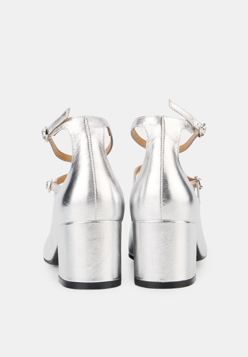 Babies À Talons - Cuir Métallisé Silver - Sofia
