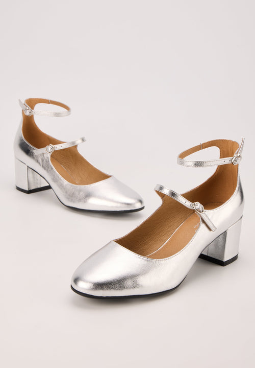 Babies À Talons - Cuir Métallisé Silver - Sofia