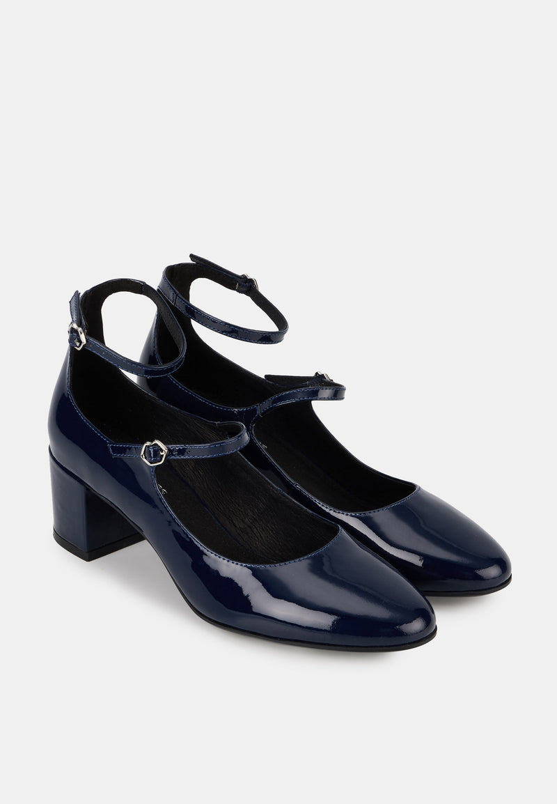 Babies À Talons - Cuir Bleu Navy - Sofia