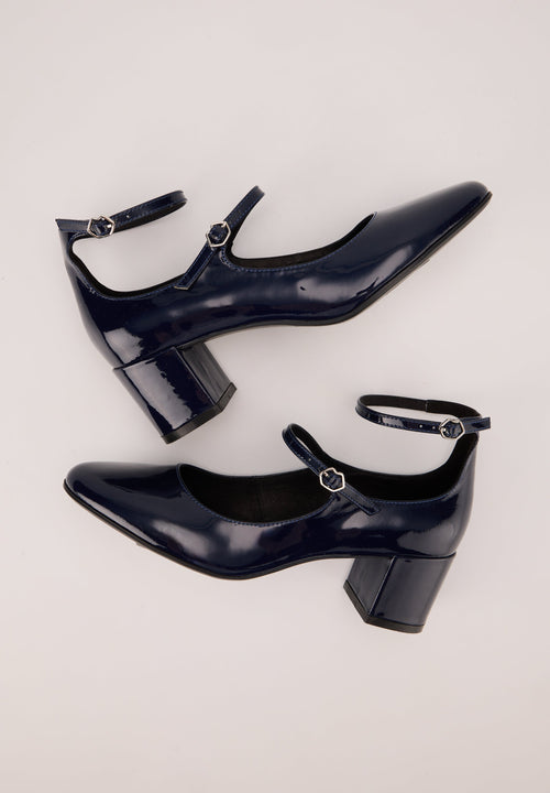 Babies À Talons - Cuir Bleu Navy - Sofia