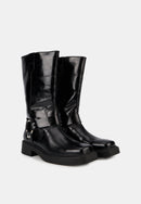 Bottes À Boucles- Cuir Brillant Noir - Talia