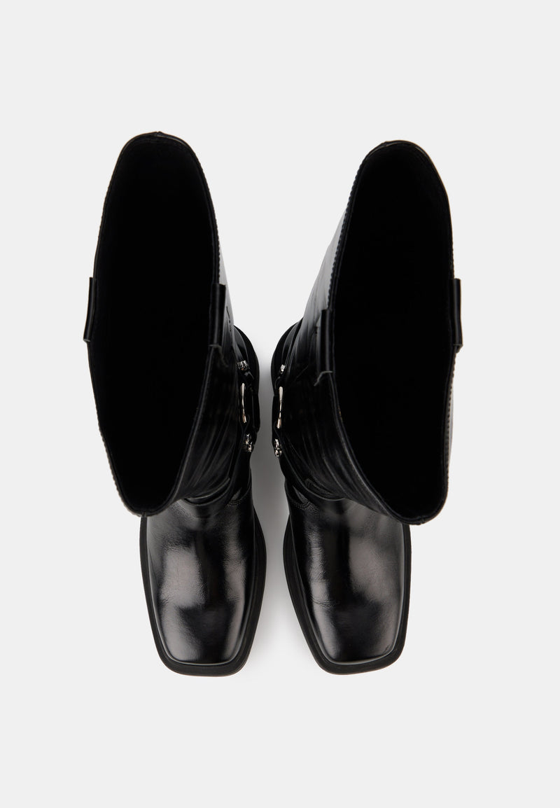 Bottes À Boucles- Cuir Brillant Noir - Talia