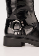 Bottes À Boucles- Cuir Brillant Noir - Talia