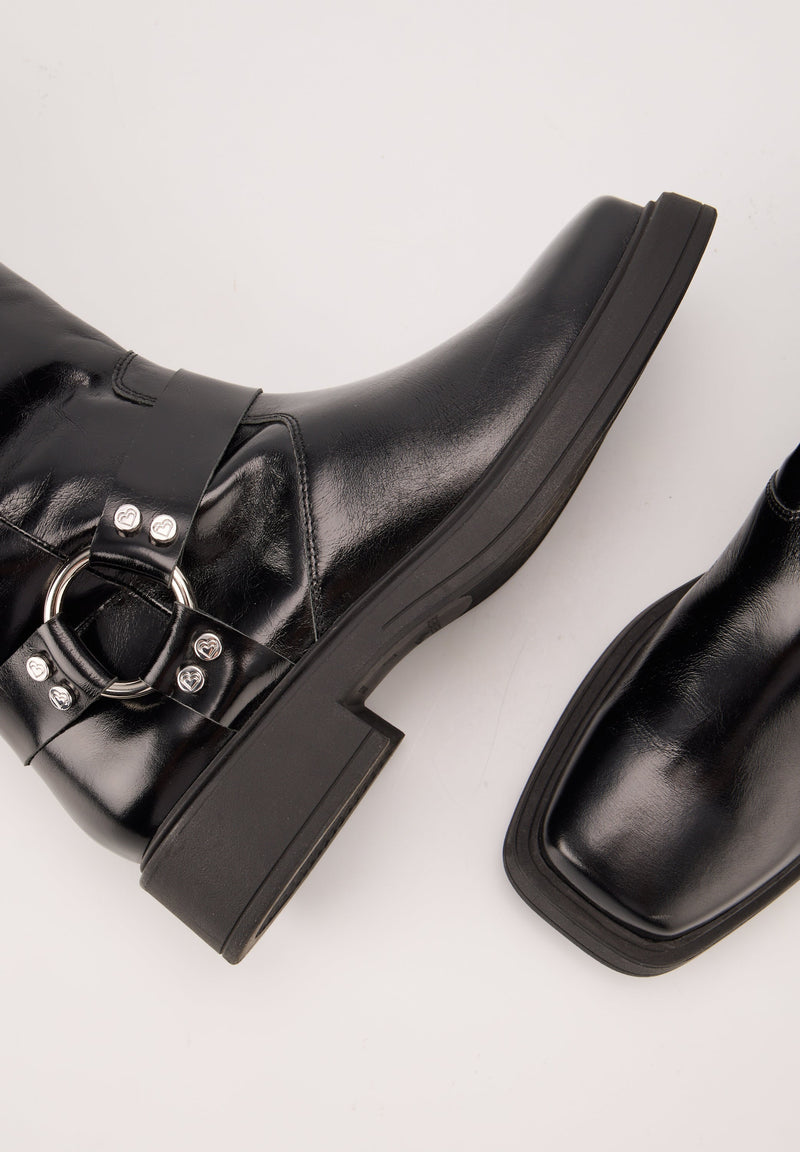 Bottes À Boucles- Cuir Brillant Noir - Talia