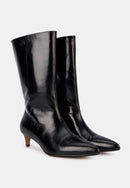 Bottines À Talons - Cuir Noir Brillant - Yolanda