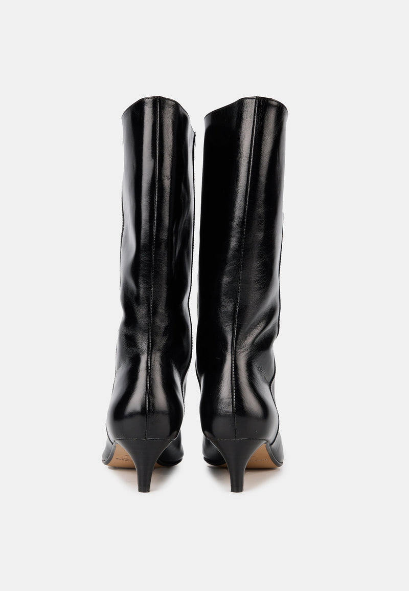 Bottines À Talons - Cuir Noir Brillant - Yolanda