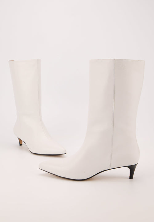Bottines À Talons - Cuir Lisse Blanc - Yolanda
