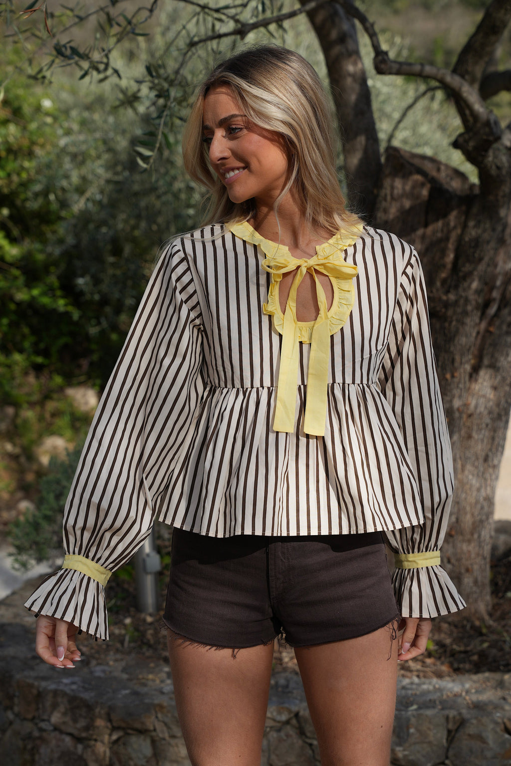 Blouse Rayée Erza - Chocolat