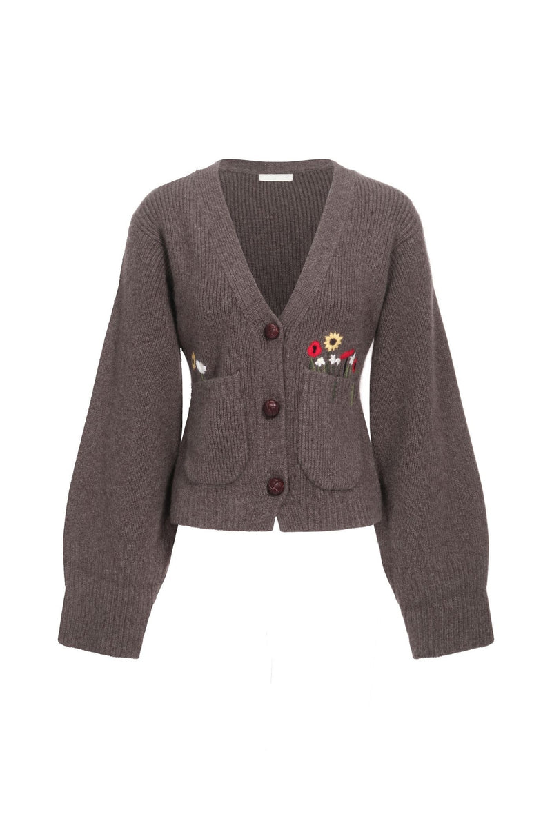 Cardigan En Pur Cachemire Avec Broderie - Gris Foncé