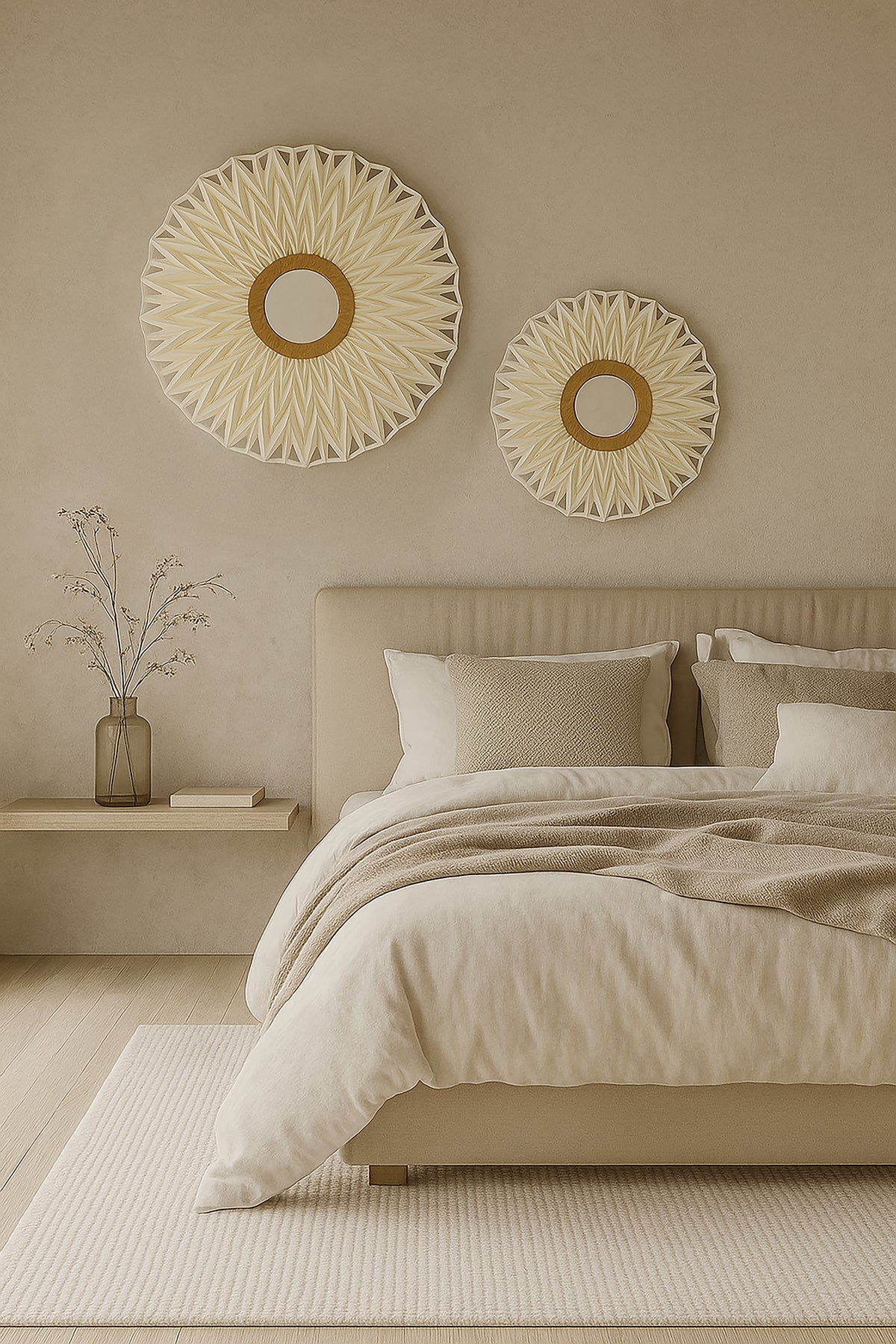 Lámpara de pared pequeña de tela Matahari - Blanco plisado con espejo