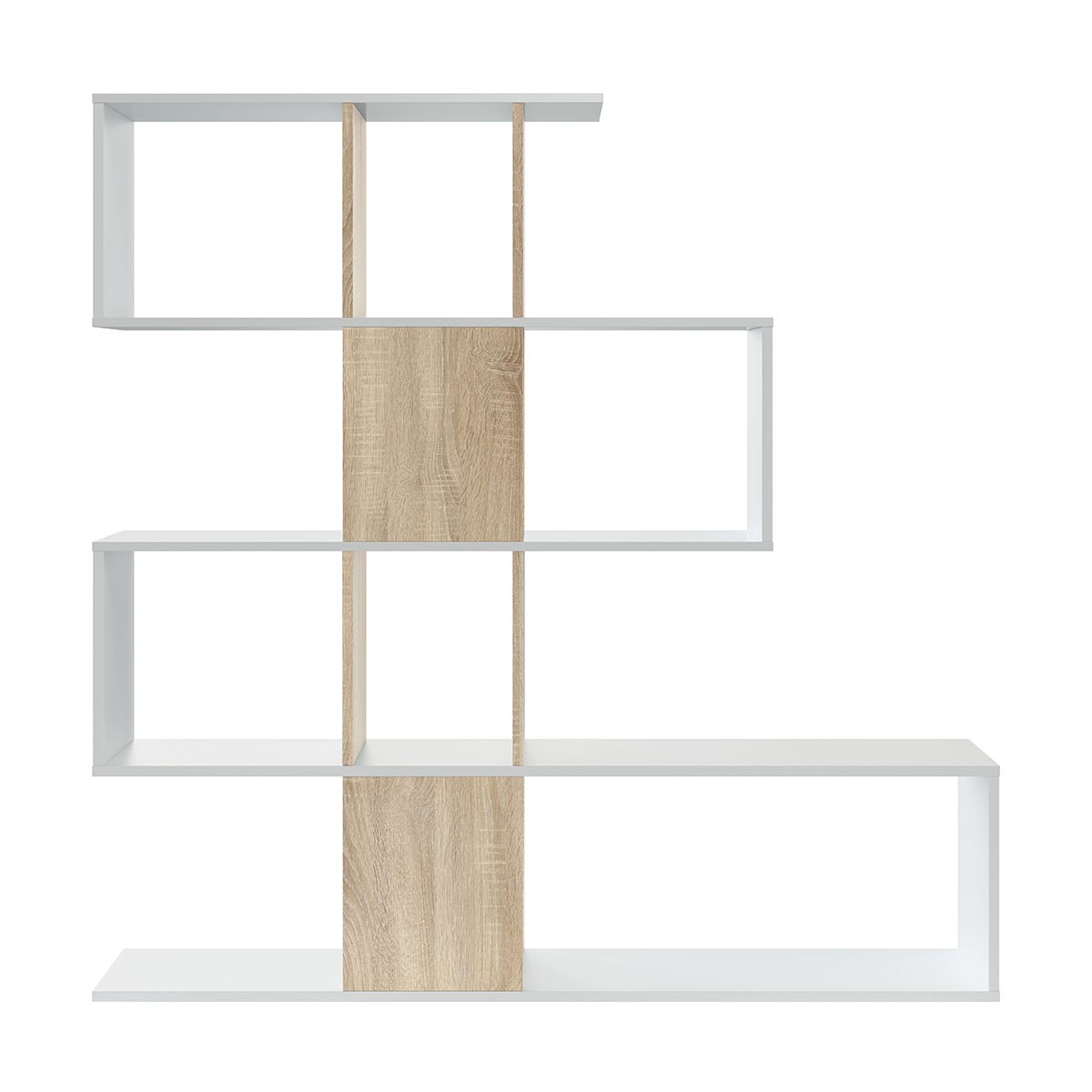 Zigzag - Bookcase with 4 Levels and 11 Compartments - Light Wood
