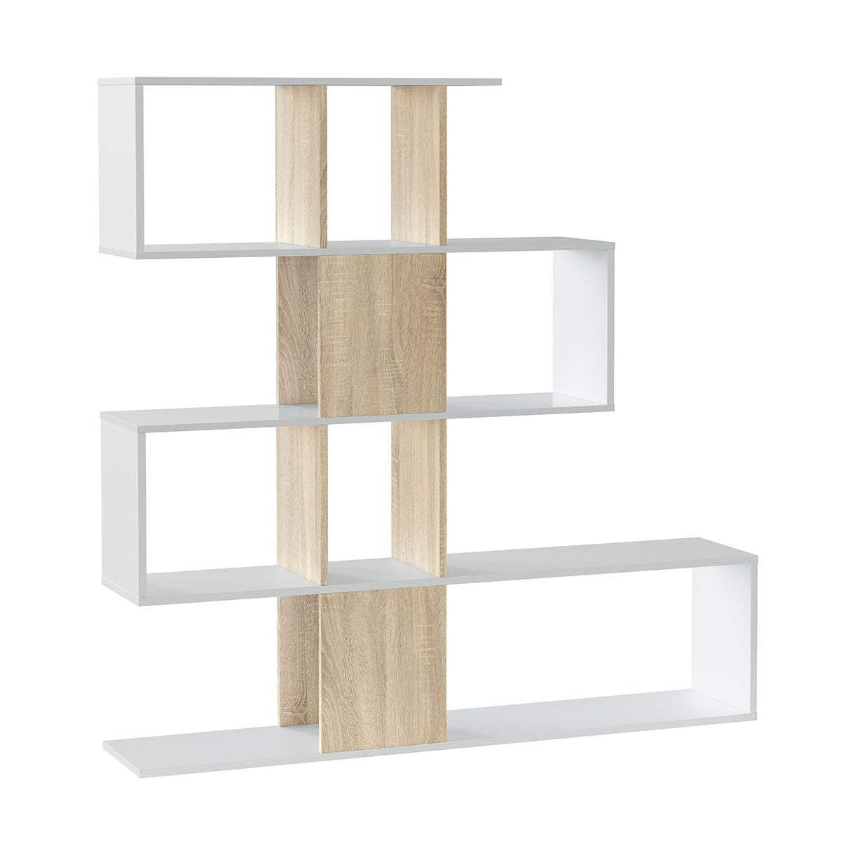 Zigzag - Bookcase with 4 Levels and 11 Compartments - Light Wood
