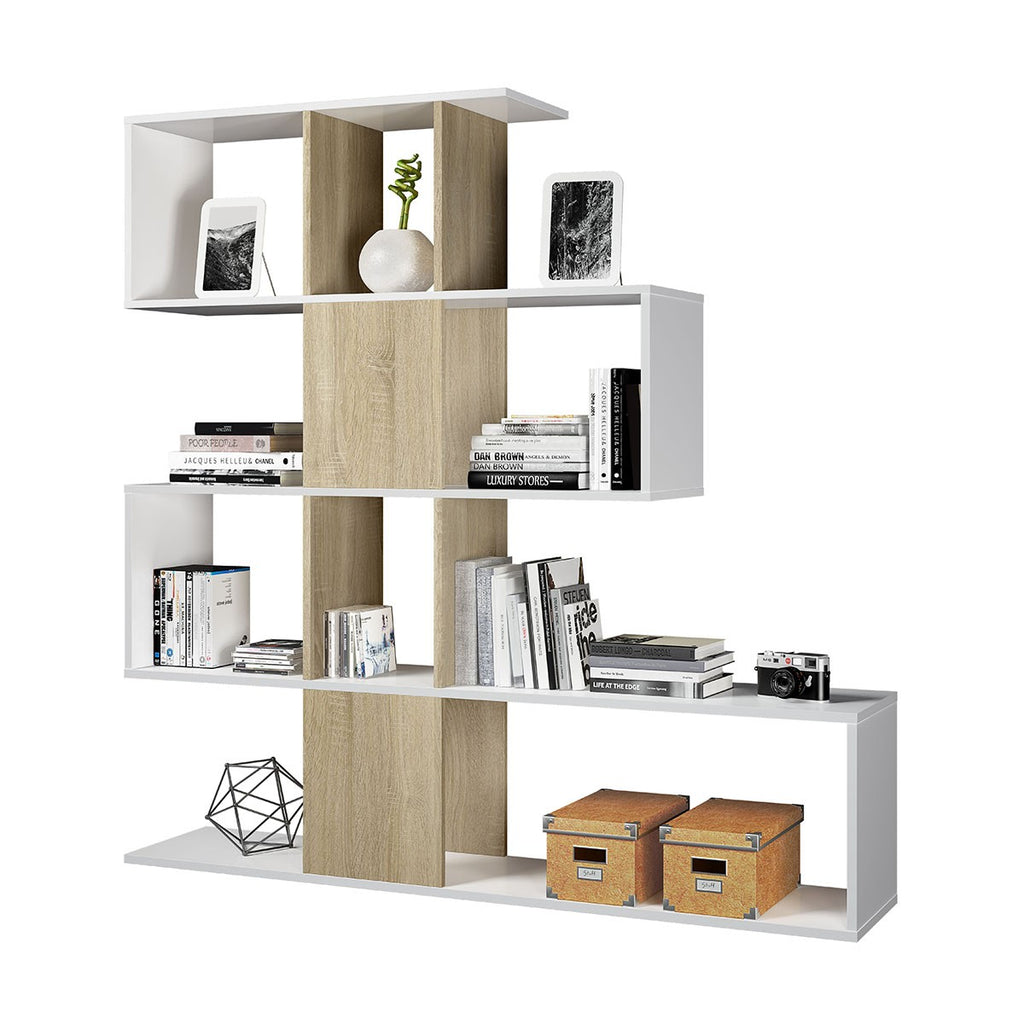 Zigzag - Bookcase with 4 Levels and 11 Compartments - Light Wood