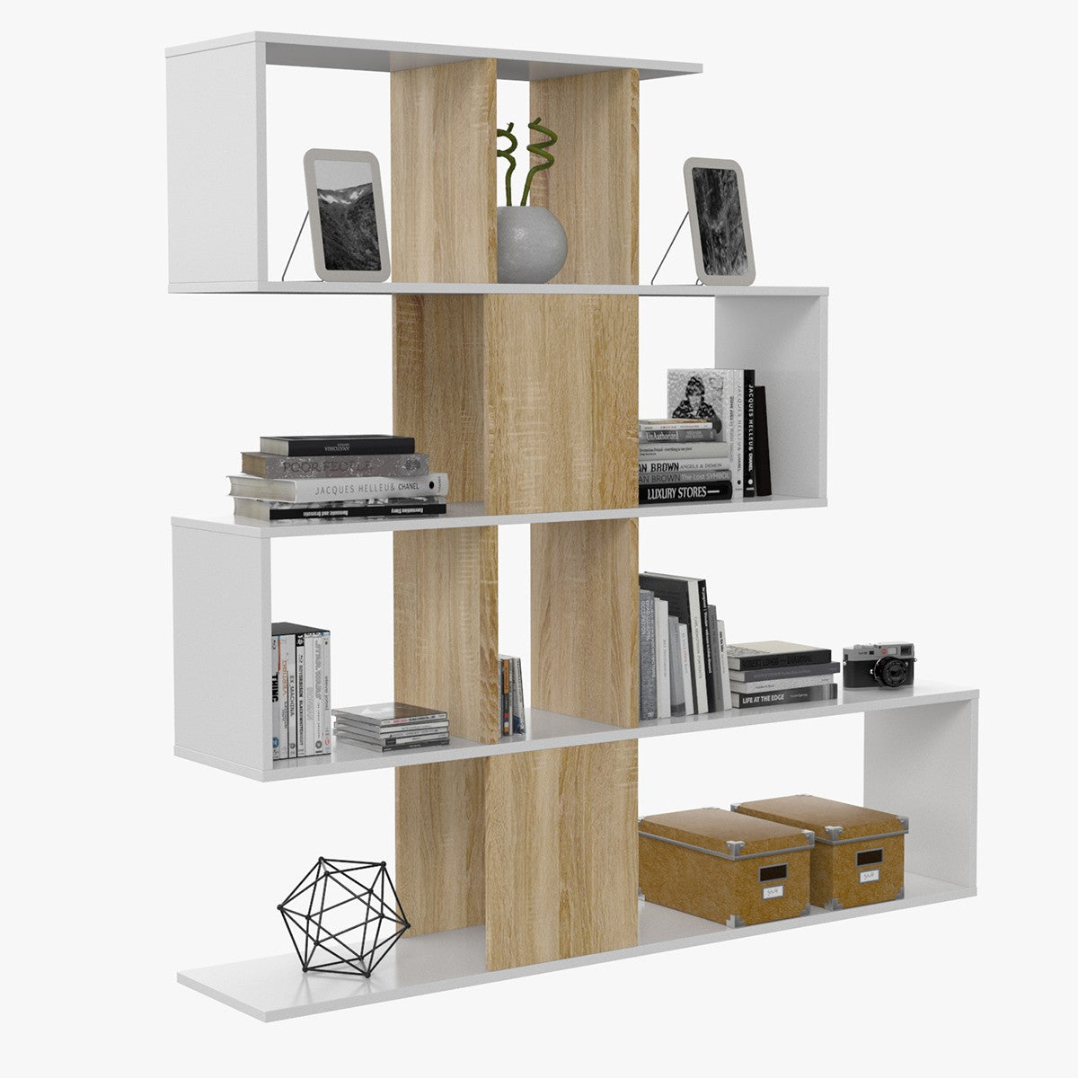 Zigzag - Bookcase with 4 Levels and 11 Compartments - Light Wood