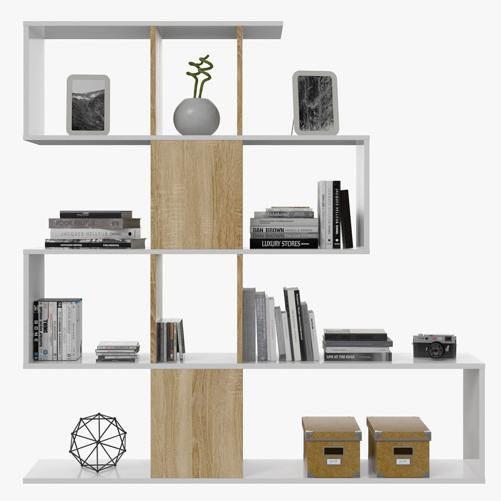Zigzag - Bookcase with 4 Levels and 11 Compartments - Light Wood