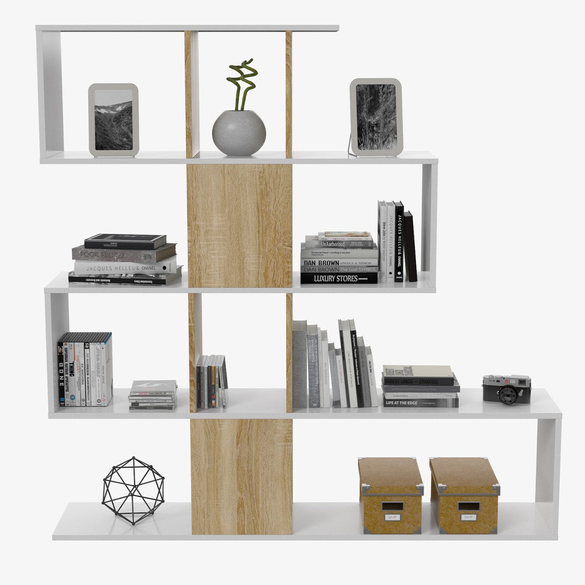Zigzag - Bookcase with 4 Levels and 11 Compartments - Light Wood