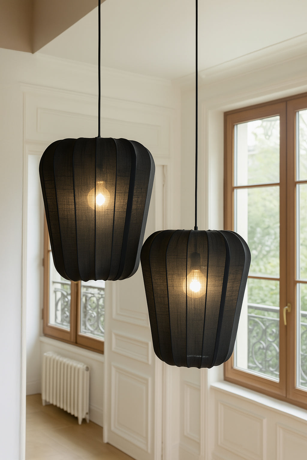 Small Alba Pendant Lamp - Black Cotton and Metal