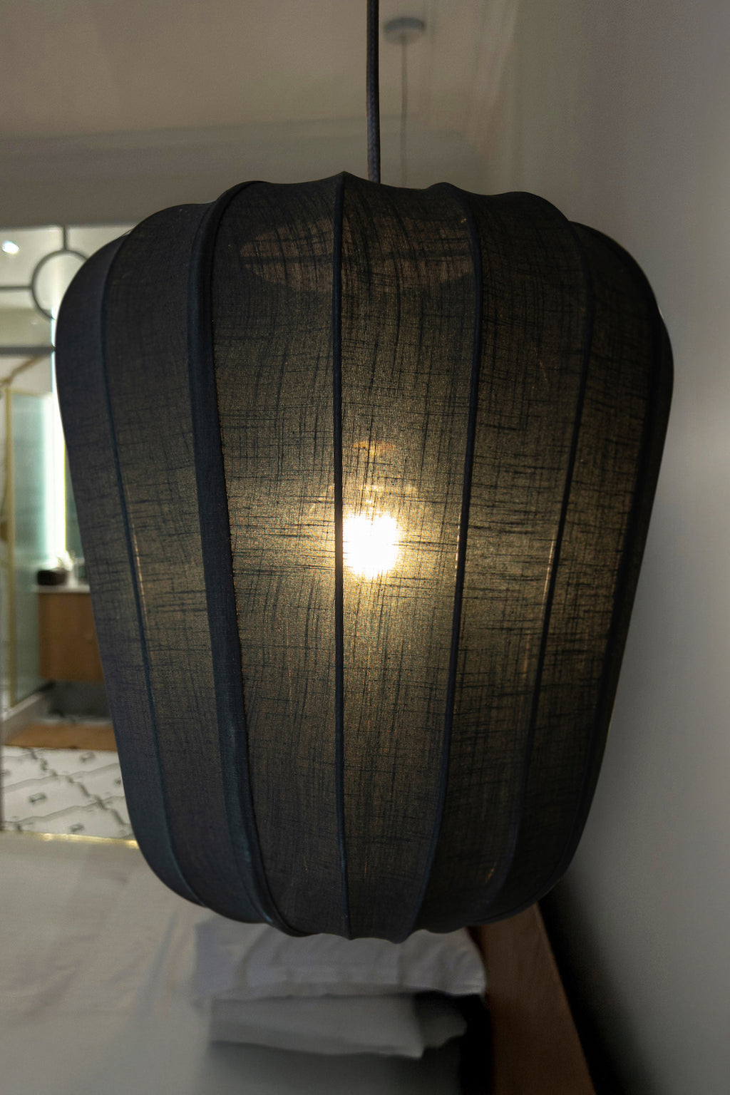 Small Alba Pendant Lamp - Black Cotton and Metal