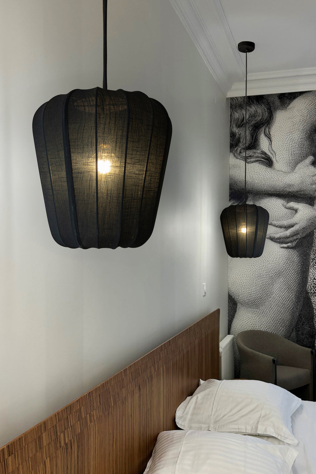 Large Alba Pendant Lamp - Black Cotton and Metal