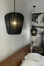 Large Alba Pendant Lamp - Black Cotton and Metal