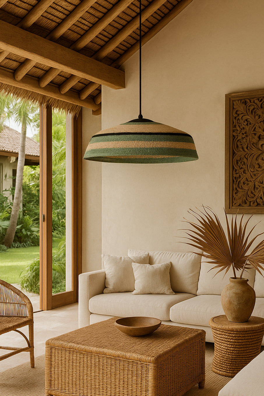 Trinidad Pendant Lamp - Seagrass - Natural and Green