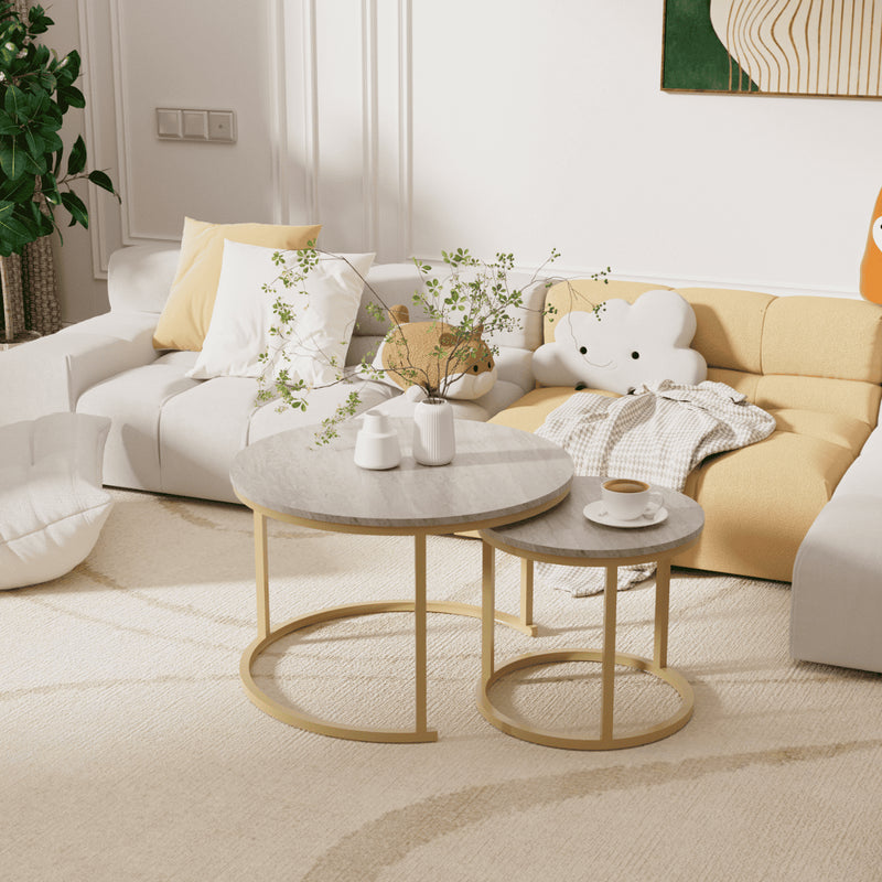 Table Basse Salon Lenny - Travertin/ Or