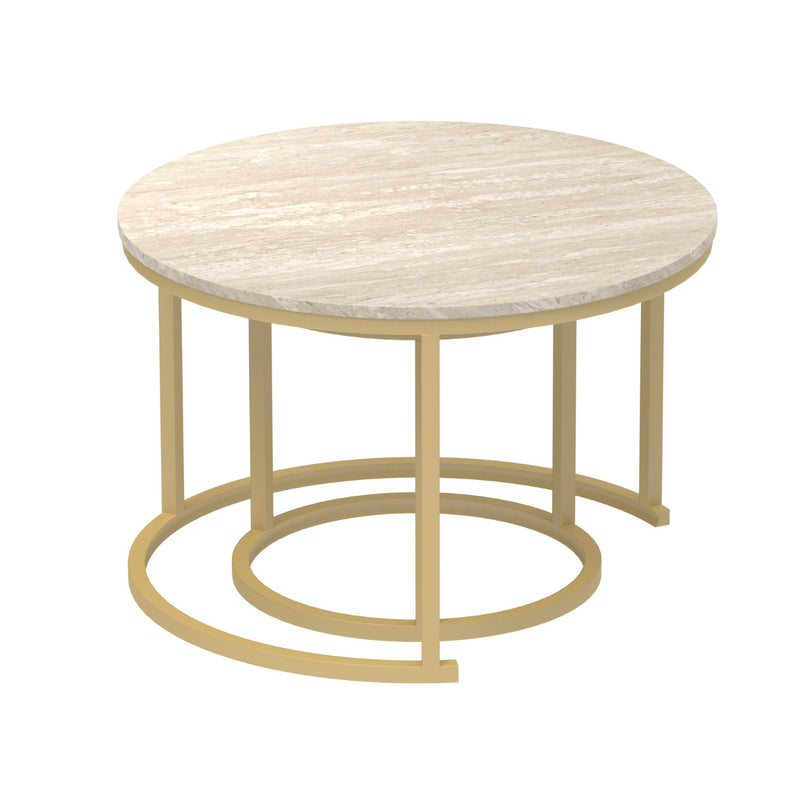 Table Basse Salon Lenny - Travertin/ Or