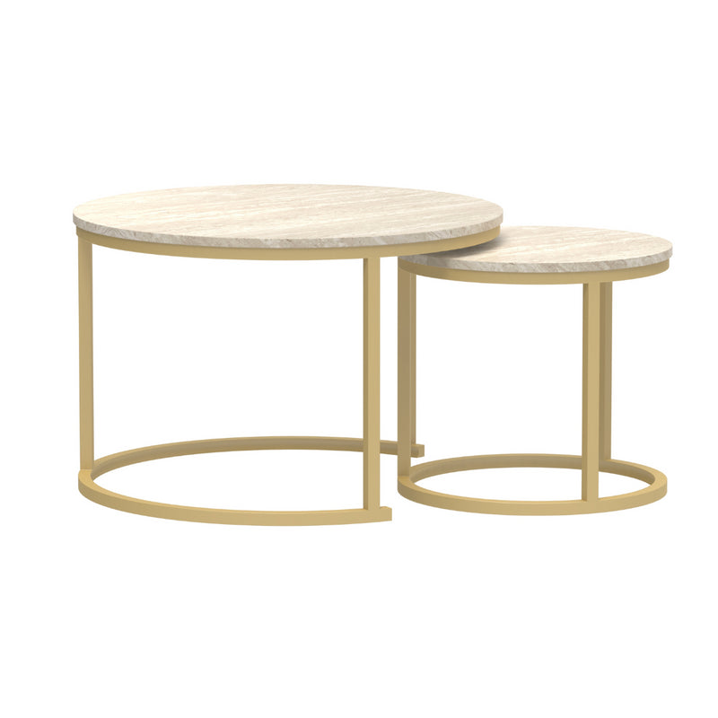 Table Basse Salon Lenny - Travertin/ Or