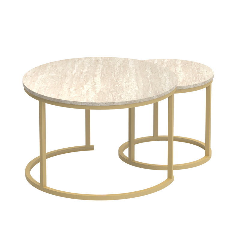 Table Basse Salon Lenny - Travertin/ Or