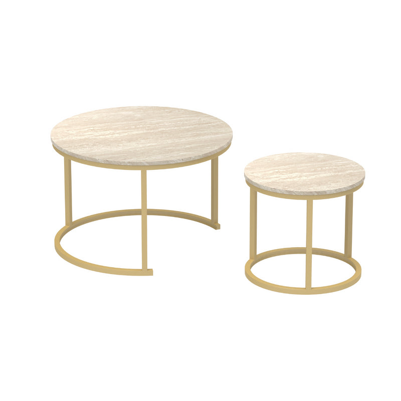 Table Basse Salon Lenny - Travertin/ Or