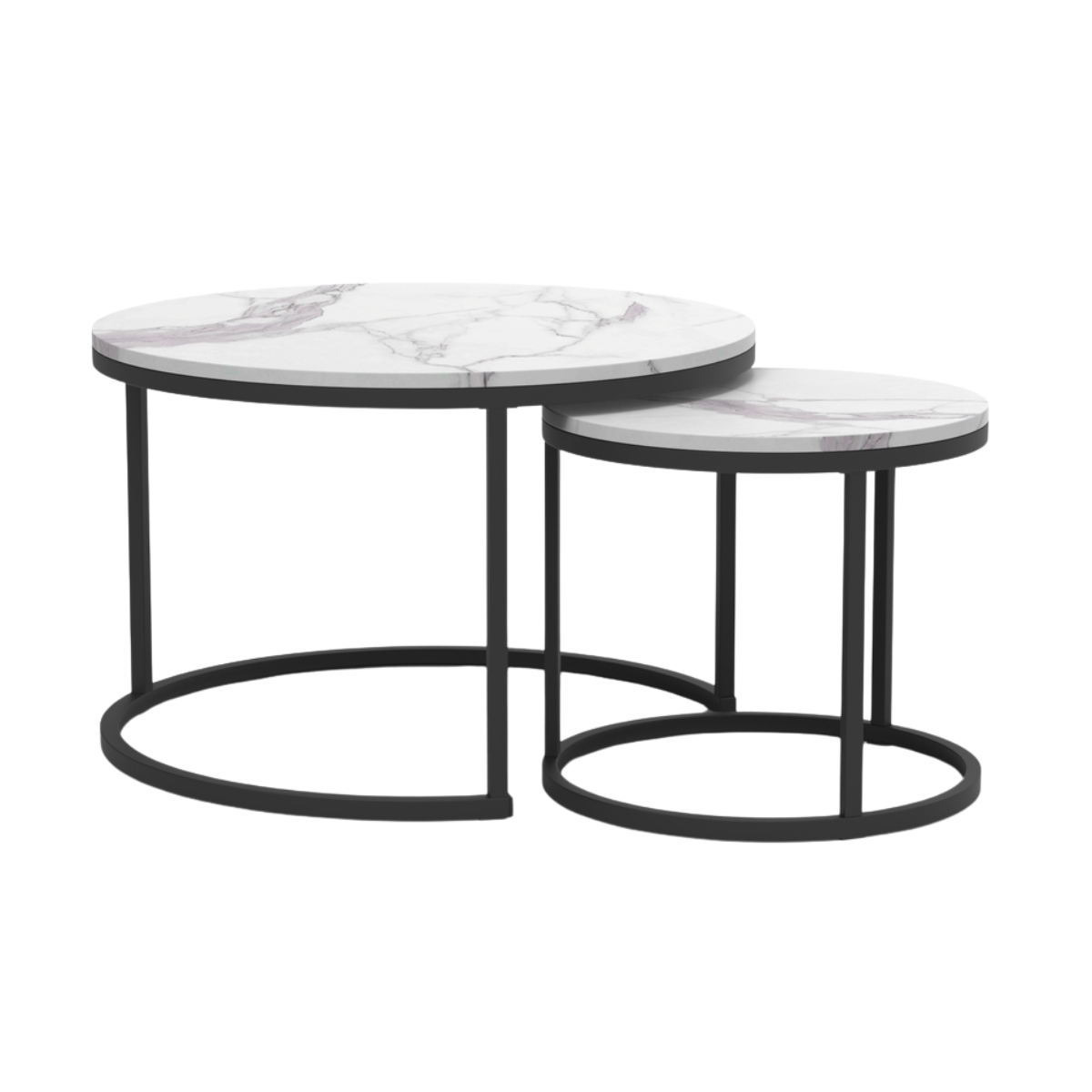 Lenny - Set of 2 Round Nesting Coffee Tables - Marble & Black