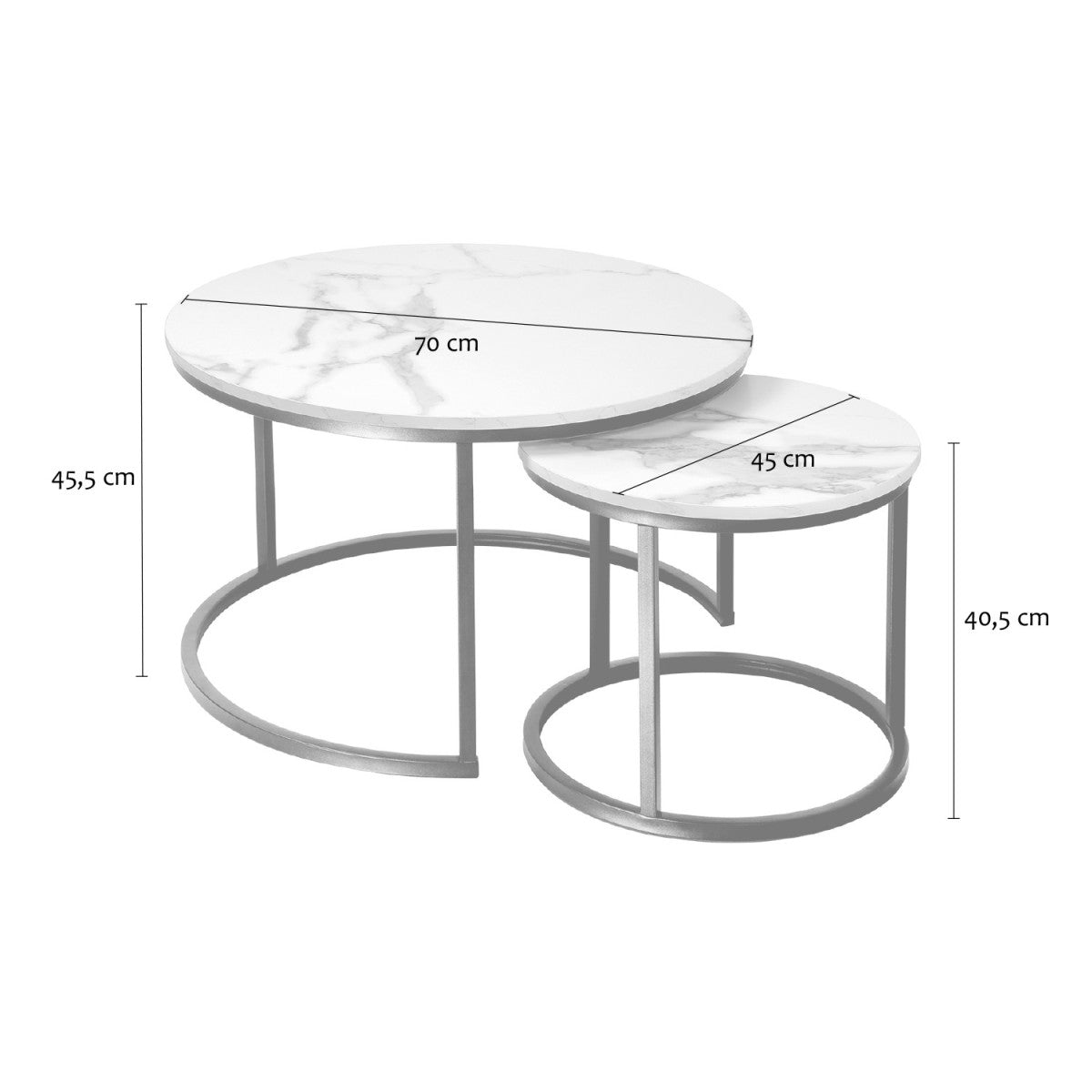 Lenny - Set of 2 Round Nesting Coffee Tables - Marble & Black