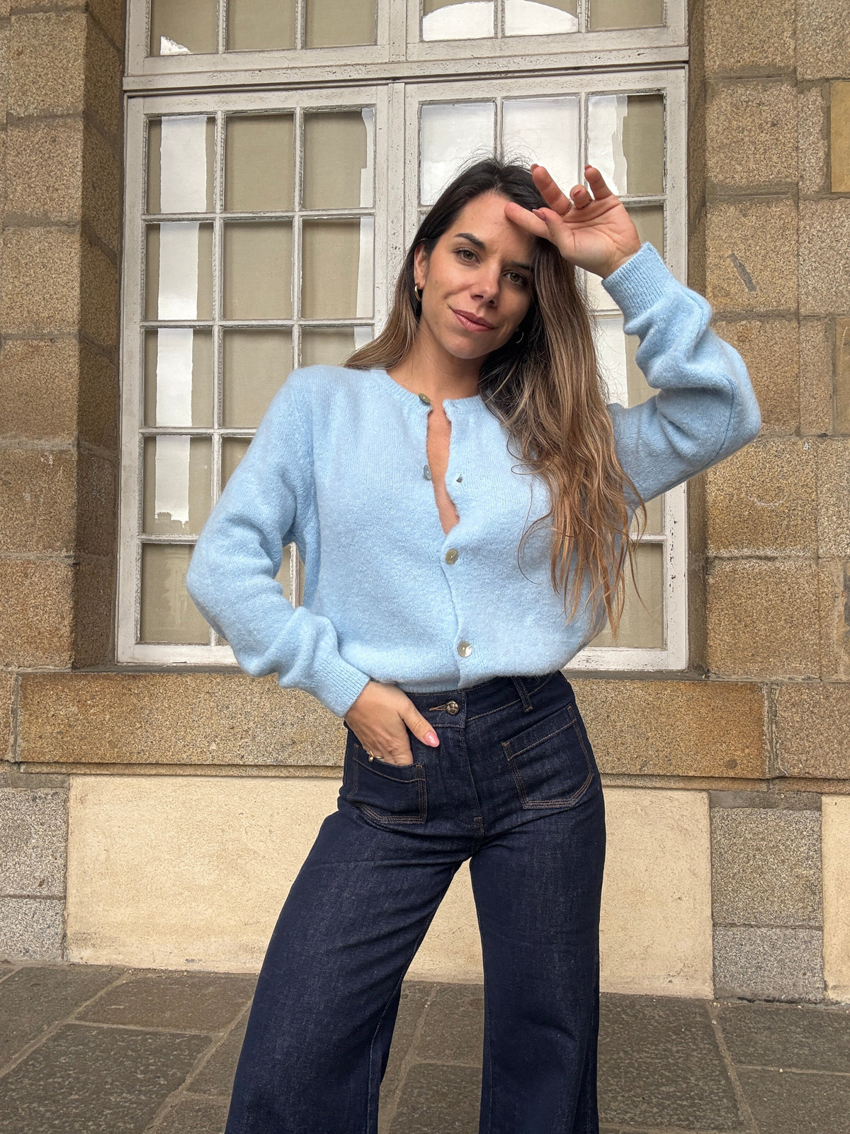 Prenda de punto de lana Léonie azul glaciar