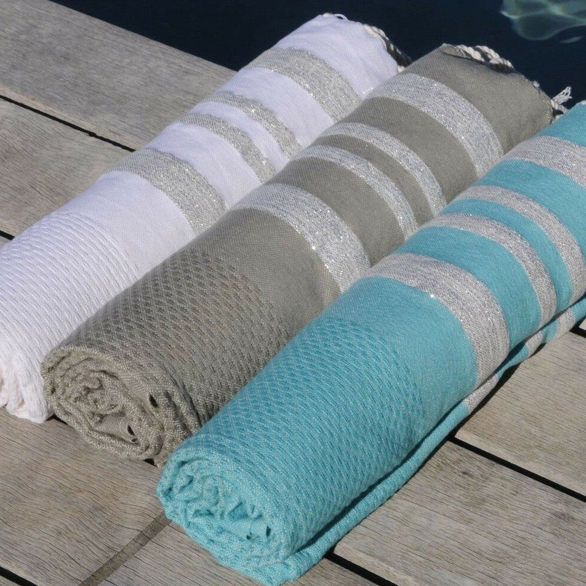 Toalla de baño de algodón nido de abeja 100x200 HAMPTONS blanco / plata