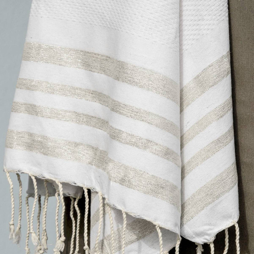 Toalla de baño de algodón nido de abeja 100x200 HAMPTONS blanco / plata
